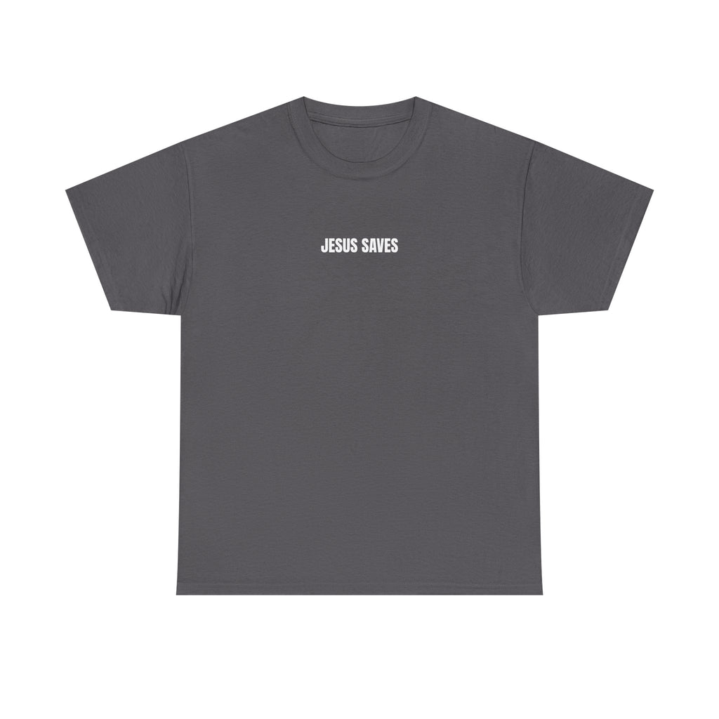 Christian T-Shirt — "Jesus Saves" Front & "Saved" Back