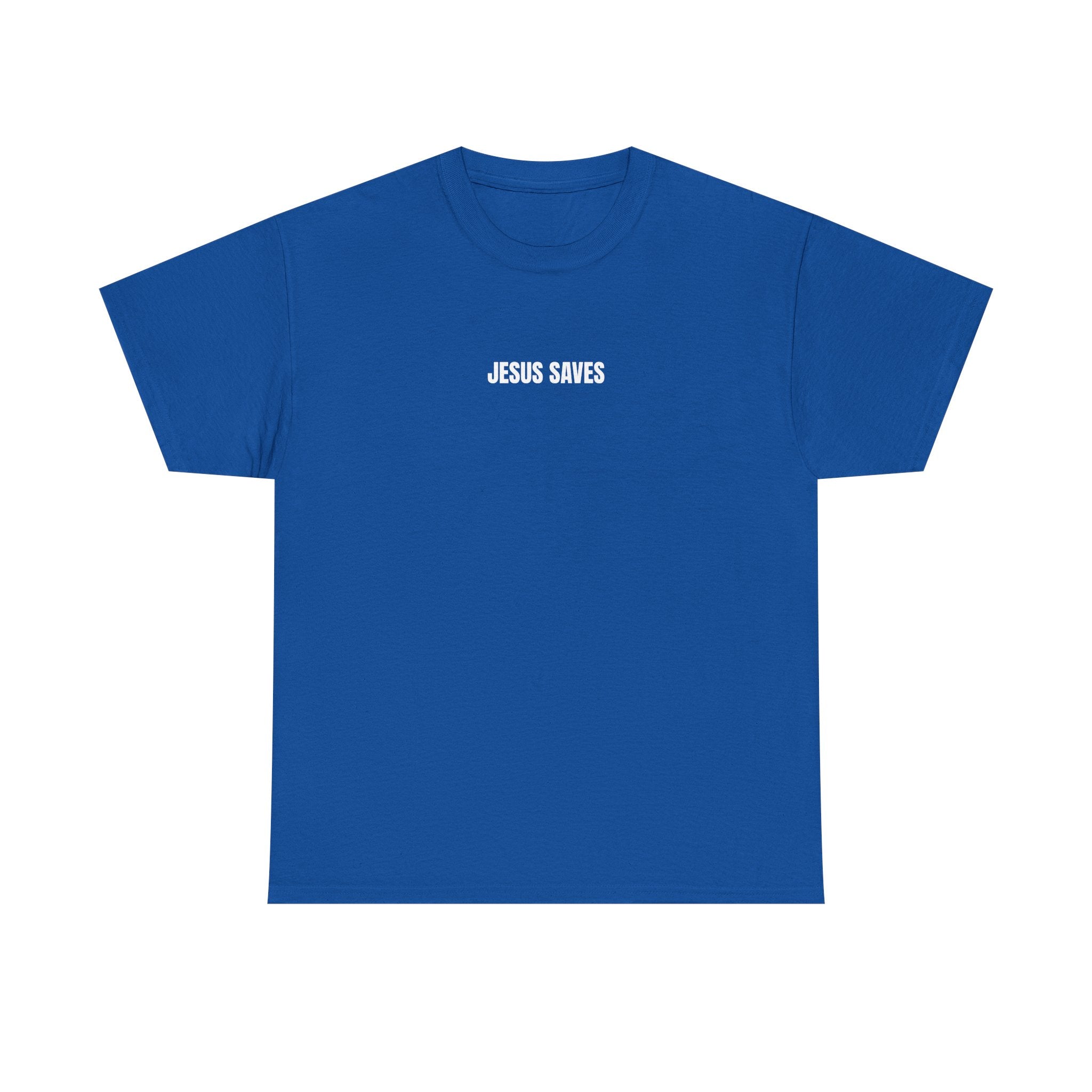 Christian T-Shirt — "Jesus Saves" Front & "Saved" Back