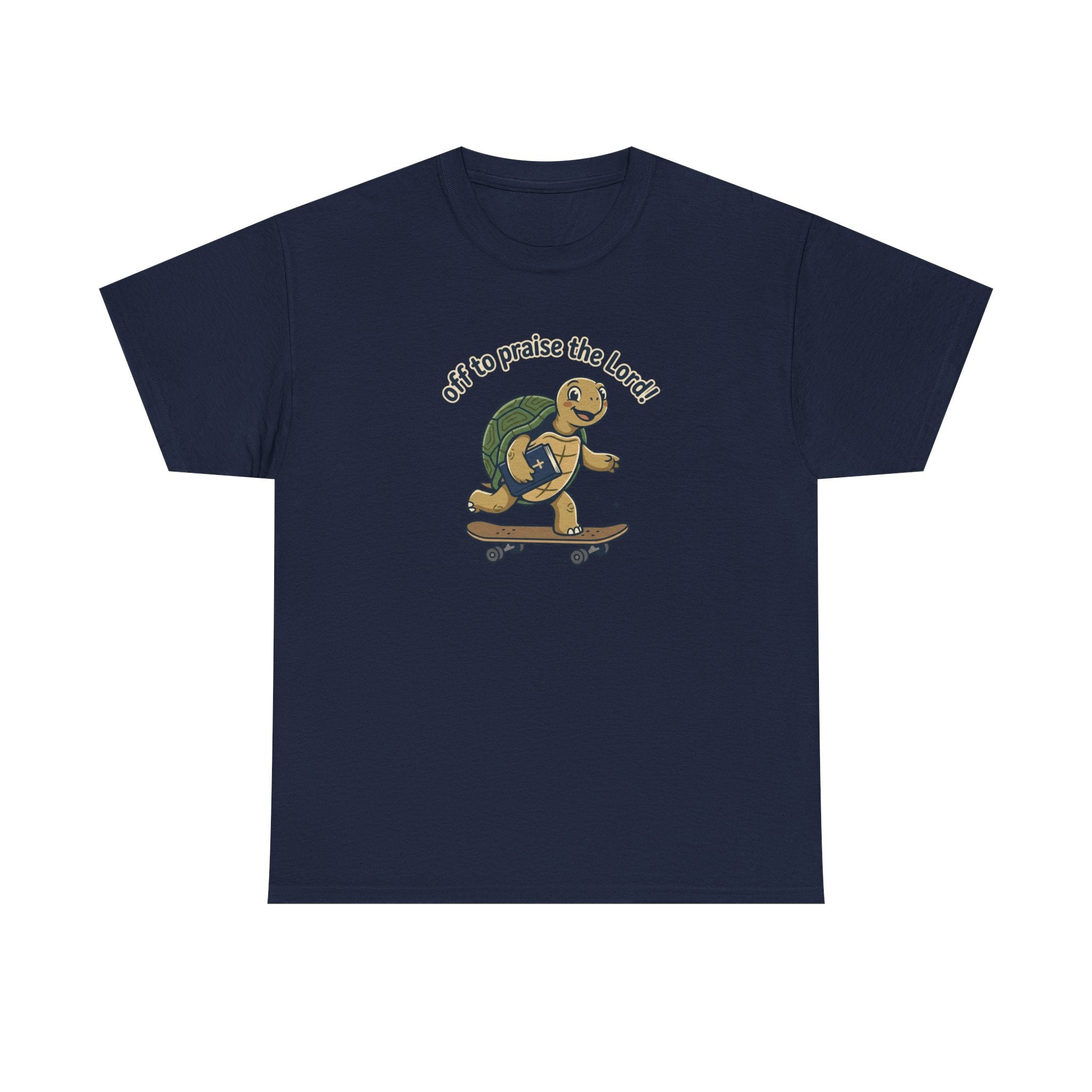 Turtle Skateboard Tee — "Off to Praise the Lord" Christian Graphic Shirt