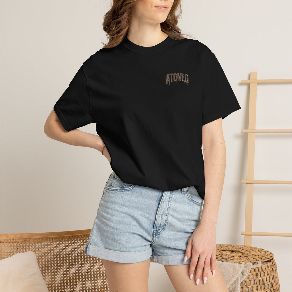 Atoned Lamb T-Shirt — Christian Faith Graphic Tee ("Behold the Lamb of God / By His Blood")