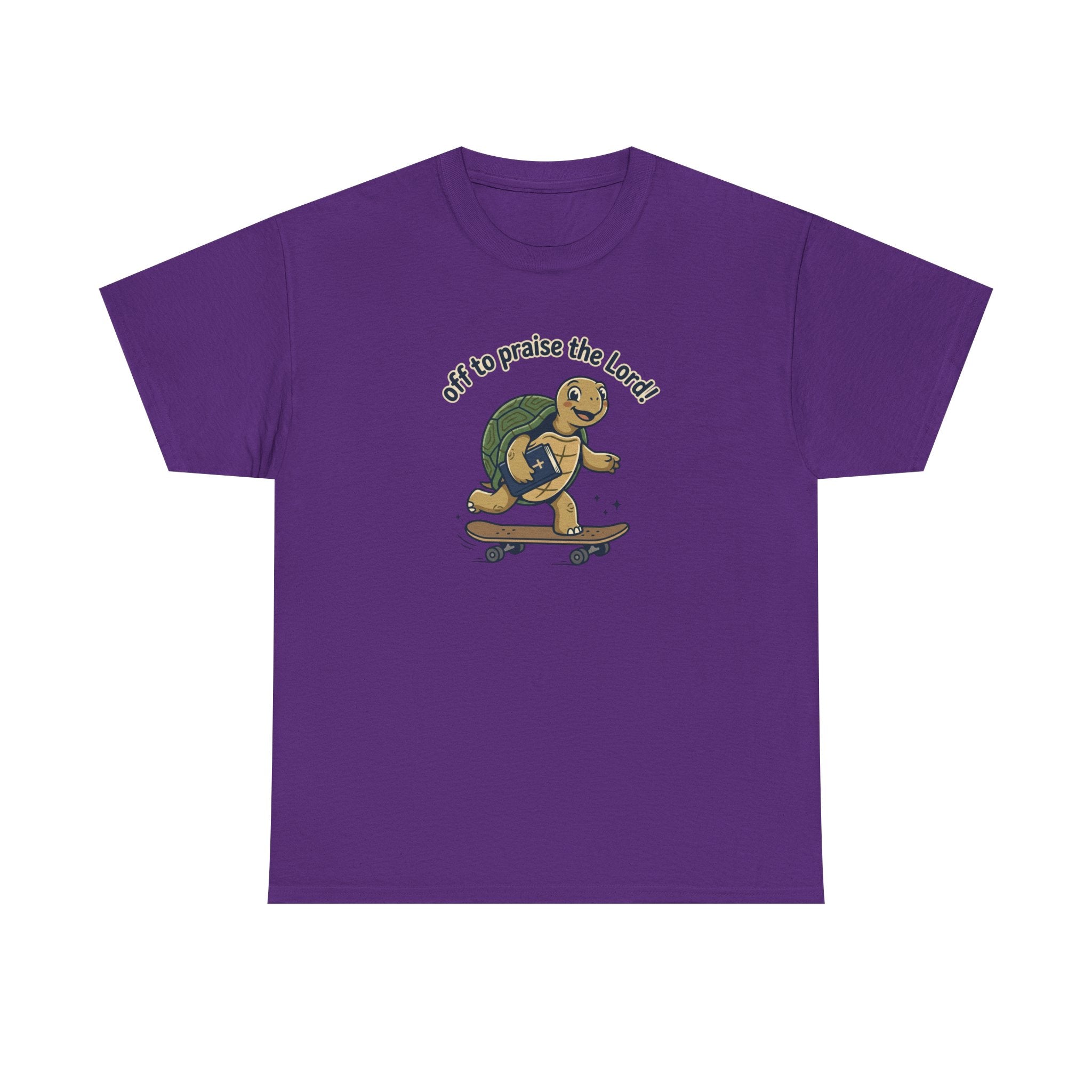 Turtle Skateboard Tee — "Off to Praise the Lord" Christian Graphic Shirt