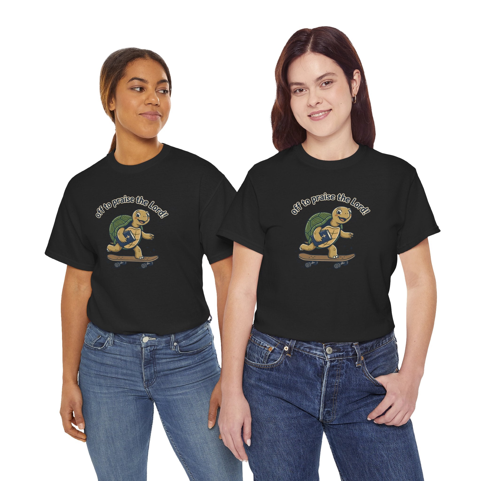 Turtle Skateboard Tee — "Off to Praise the Lord" Christian Graphic Shirt