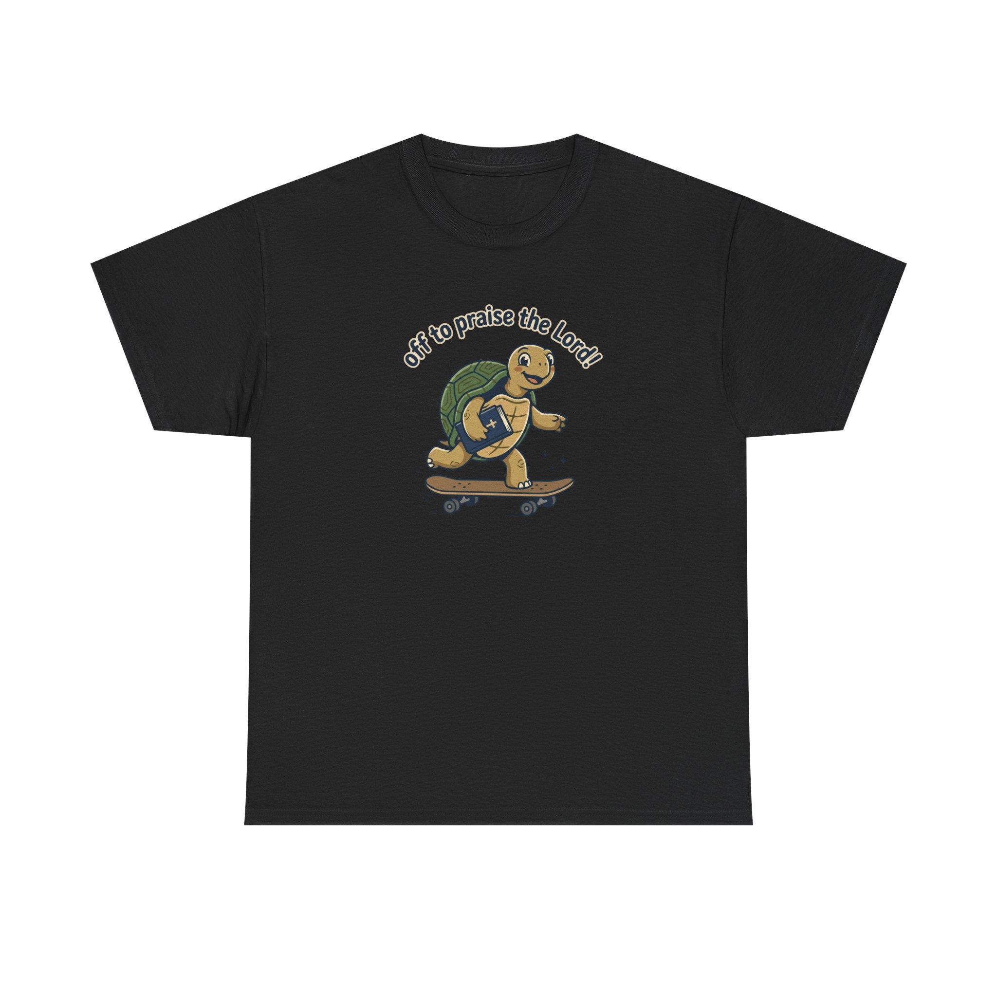 Turtle Skateboard Tee — "Off to Praise the Lord" Christian Graphic Shirt