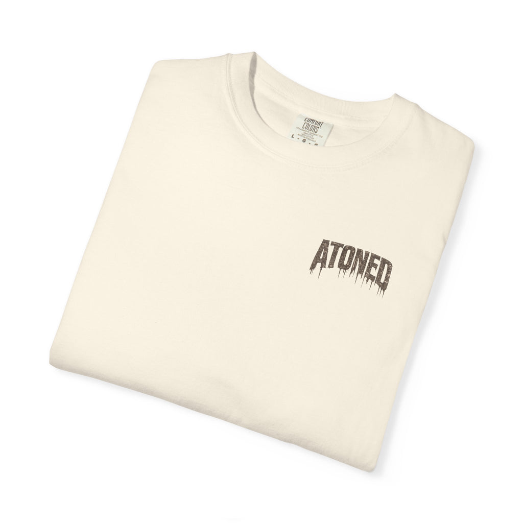 Atoned Lamb T-Shirt — Christian Faith Graphic Tee ("Behold the Lamb of God / By His Blood")