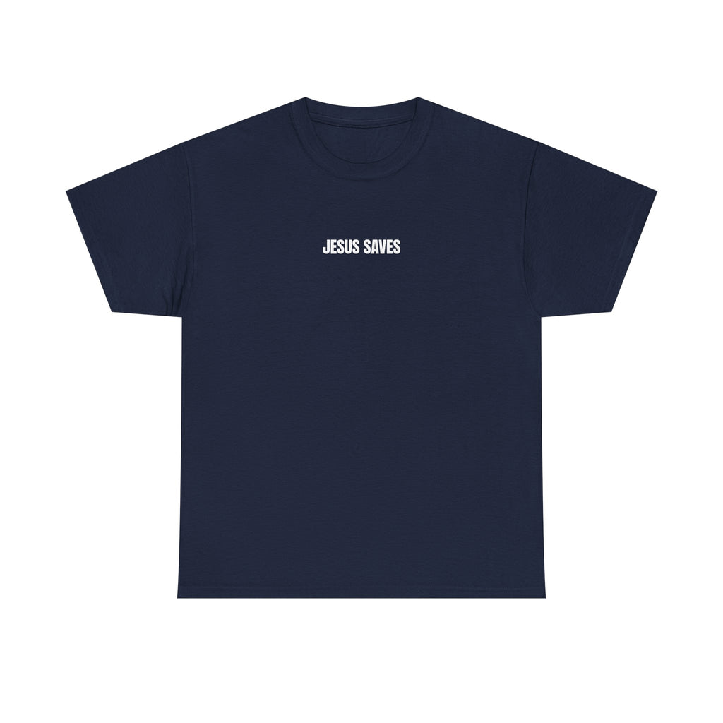 Christian T-Shirt — "Jesus Saves" Front & "Saved" Back