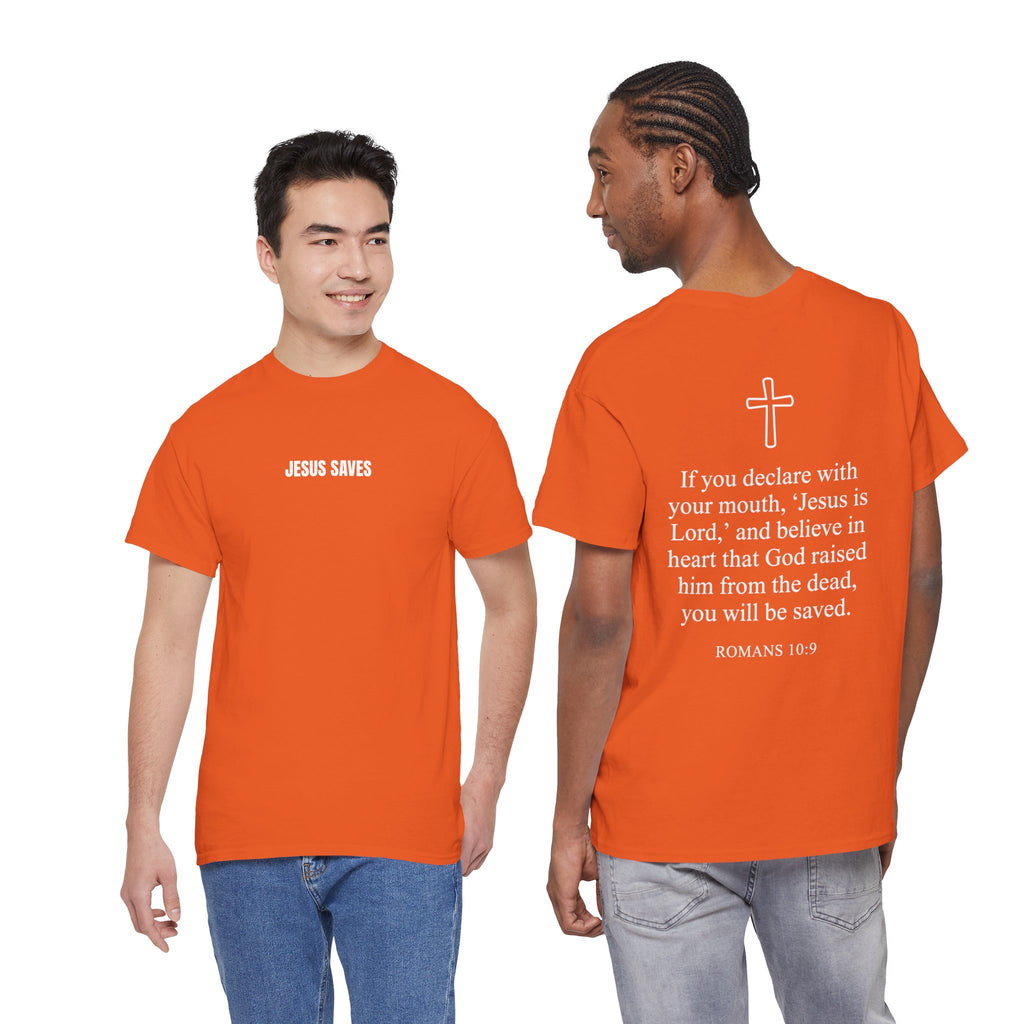 Christian T-Shirt — "Jesus Saves" Front & "Saved" Back