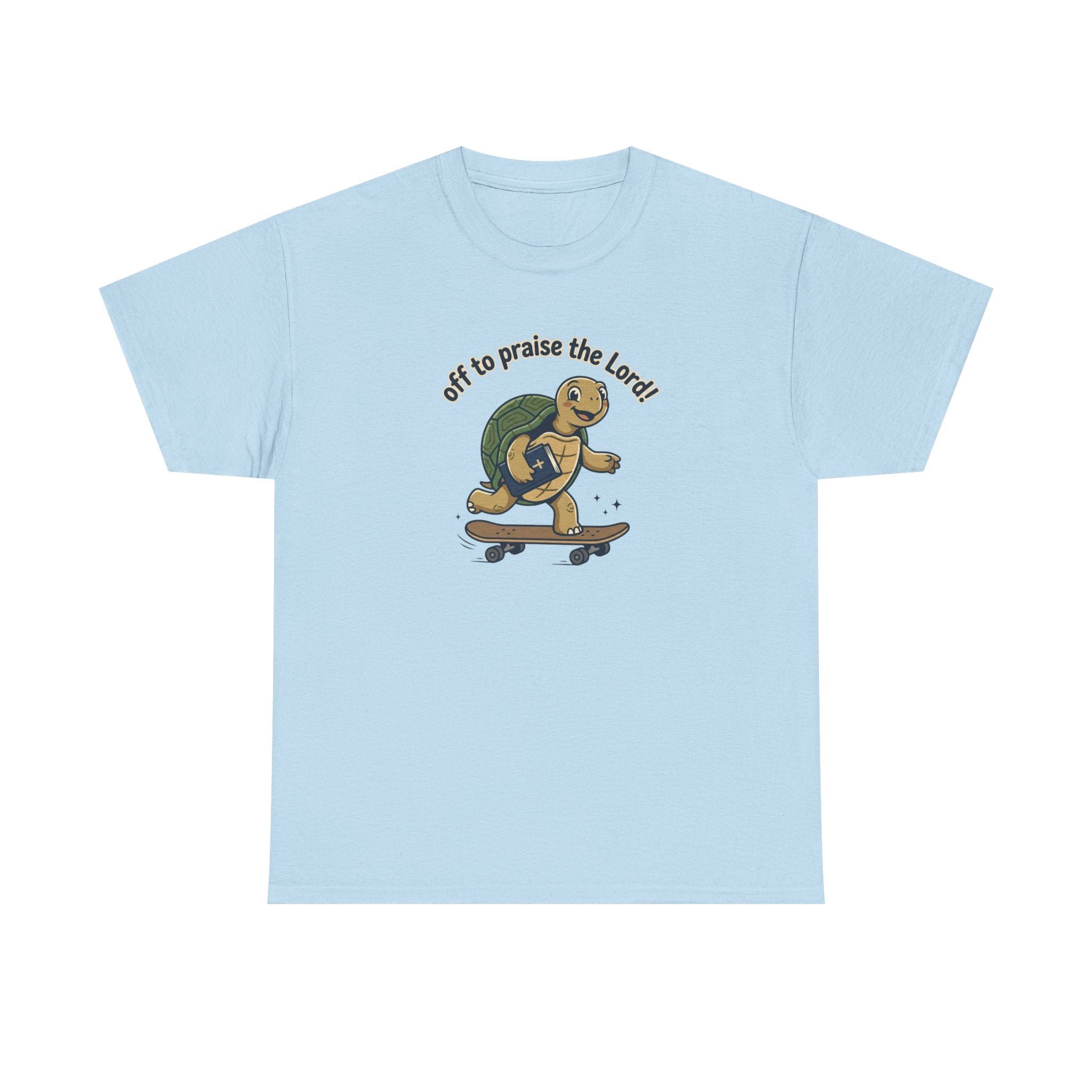 Turtle Skateboard Tee — "Off to Praise the Lord" Christian Graphic Shirt