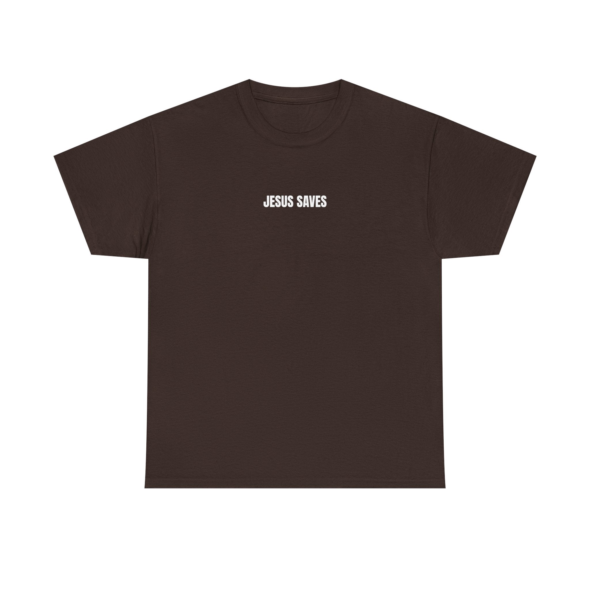 Christian T-Shirt — "Jesus Saves" Front & "Saved" Back