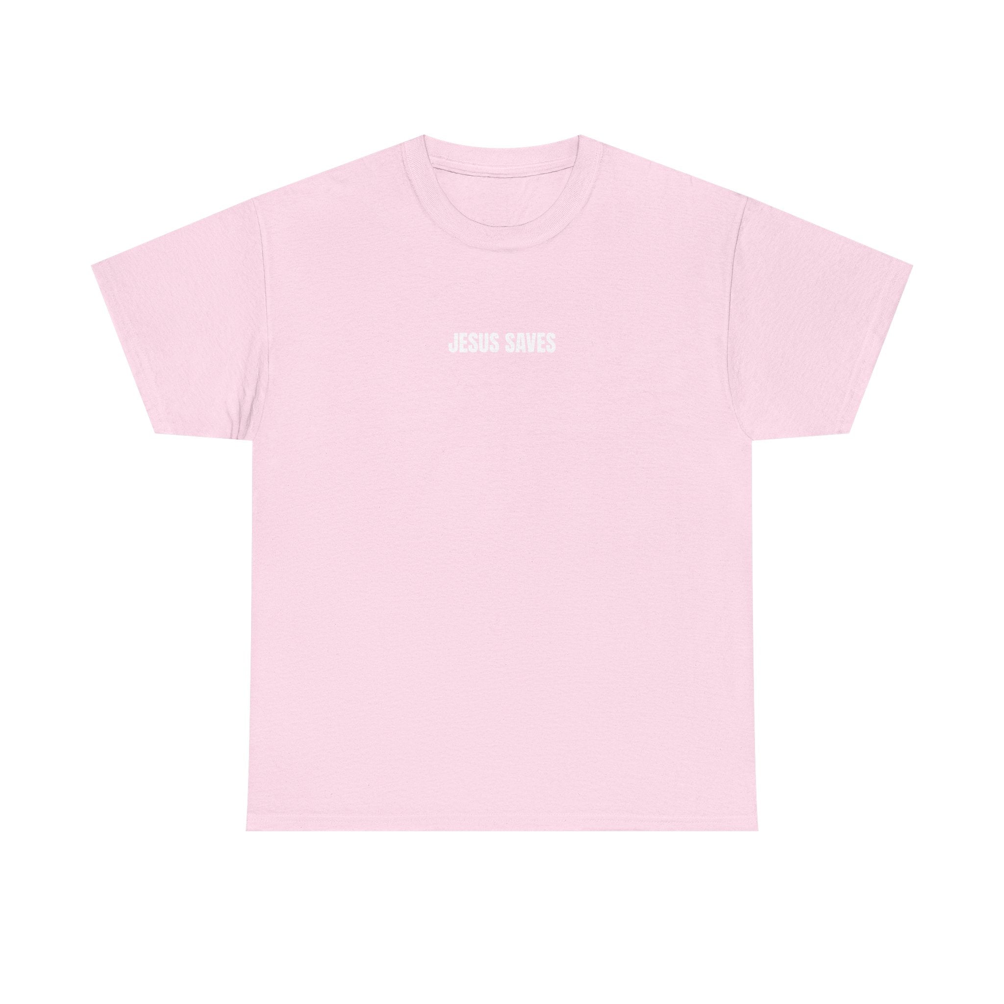 Christian T-Shirt — "Jesus Saves" Front & "Saved" Back