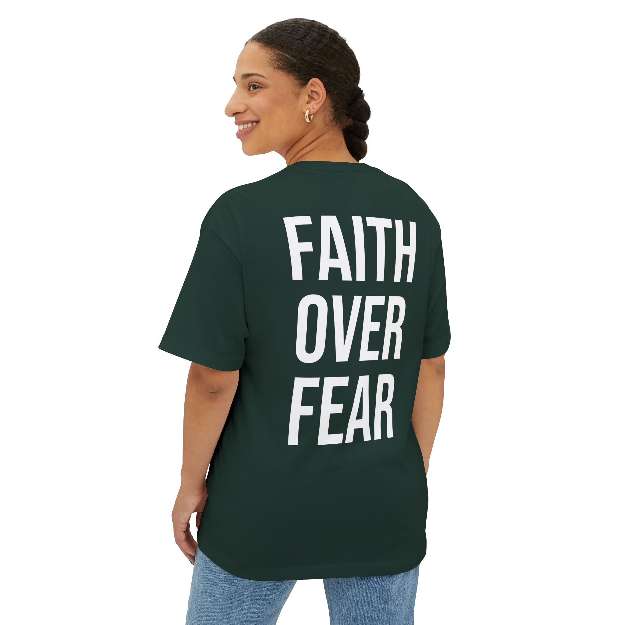 Faith Over Fear Oversized Tee - Boxy Inspirational Graphic Shirt