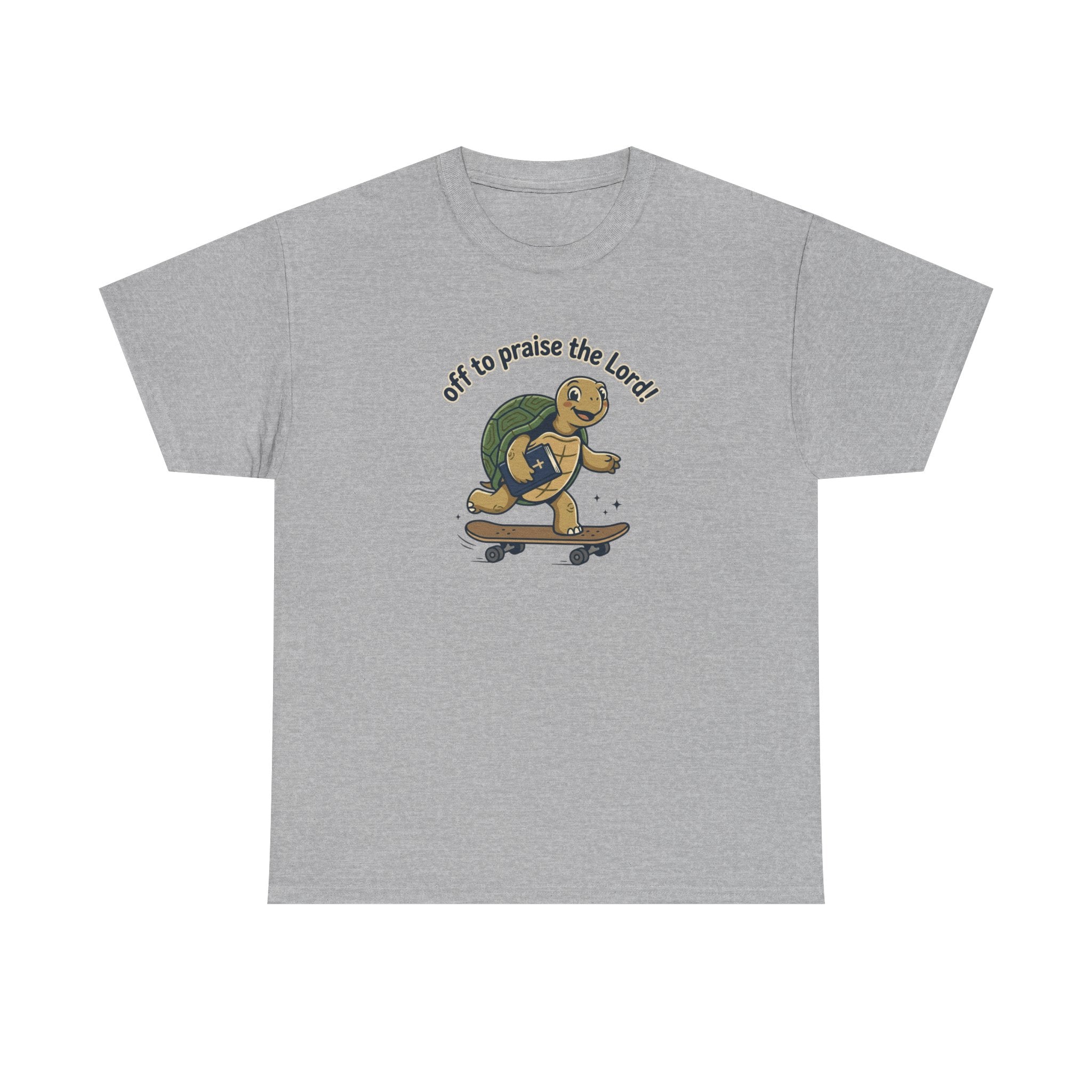 Turtle Skateboard Tee — "Off to Praise the Lord" Christian Graphic Shirt