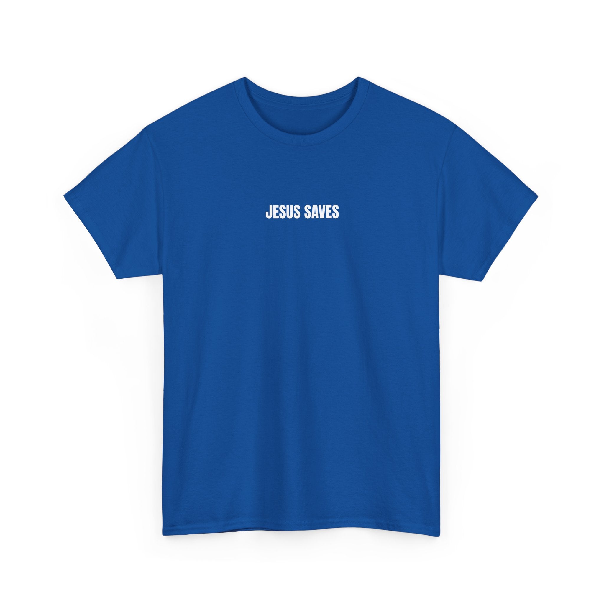Christian T-Shirt — "Jesus Saves" Front & "Saved" Back