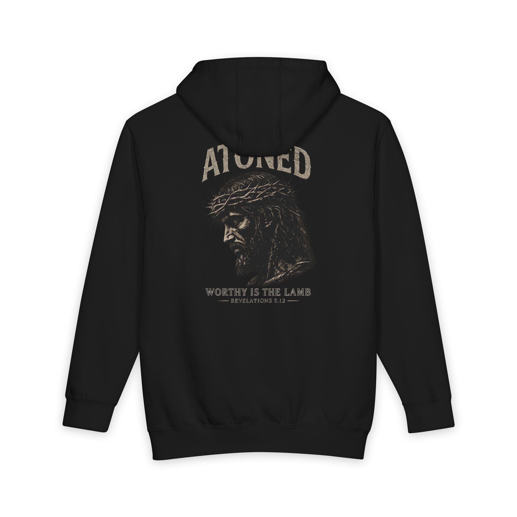 Atoned Hoodie — "Worthy Is the Lamb" Jesus Crown of Thorns Christian Pullover