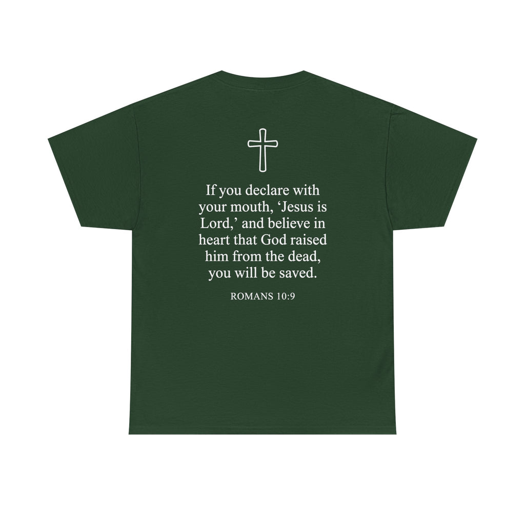 Christian T-Shirt — "Jesus Saves" Front & "Saved" Back
