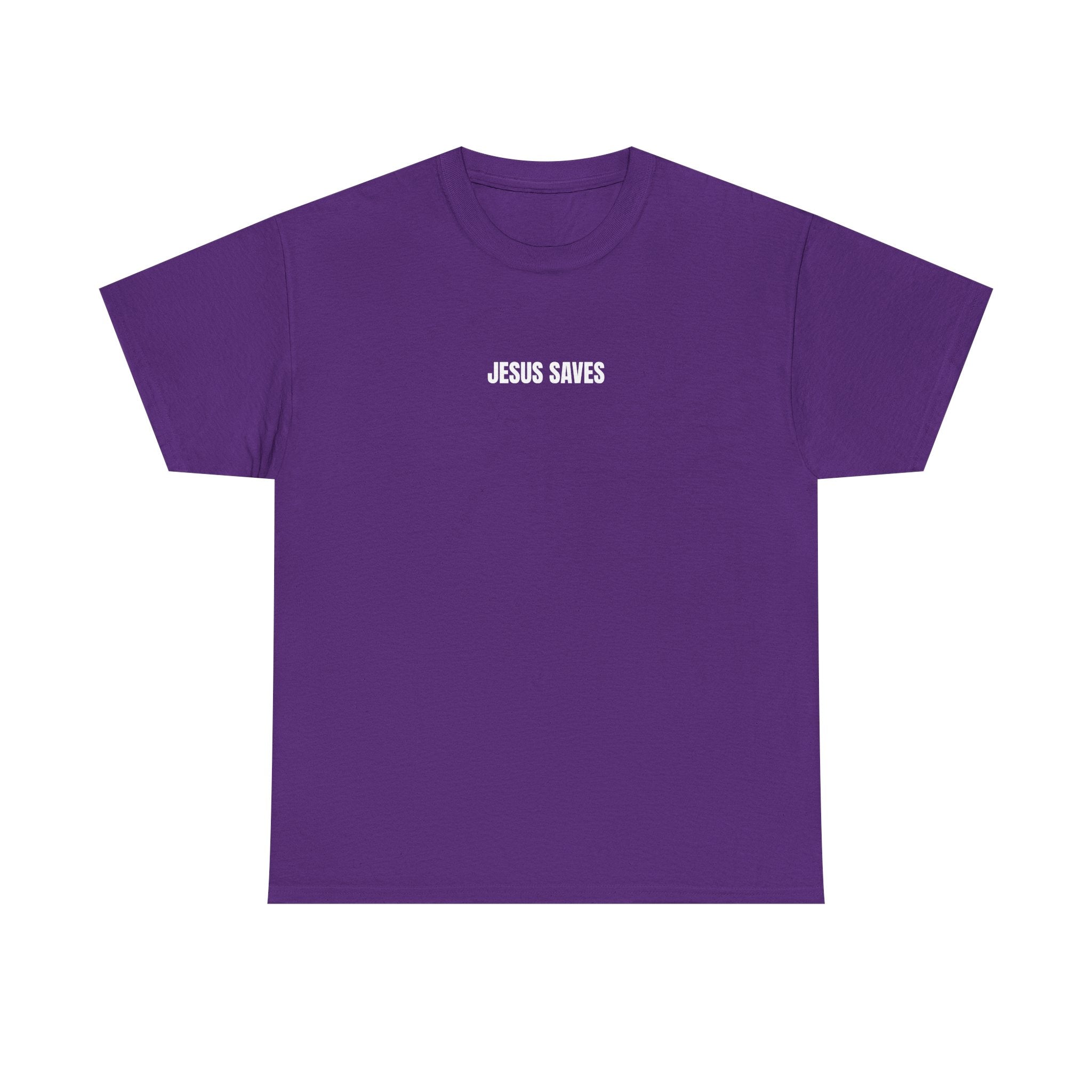 Christian T-Shirt — "Jesus Saves" Front & "Saved" Back