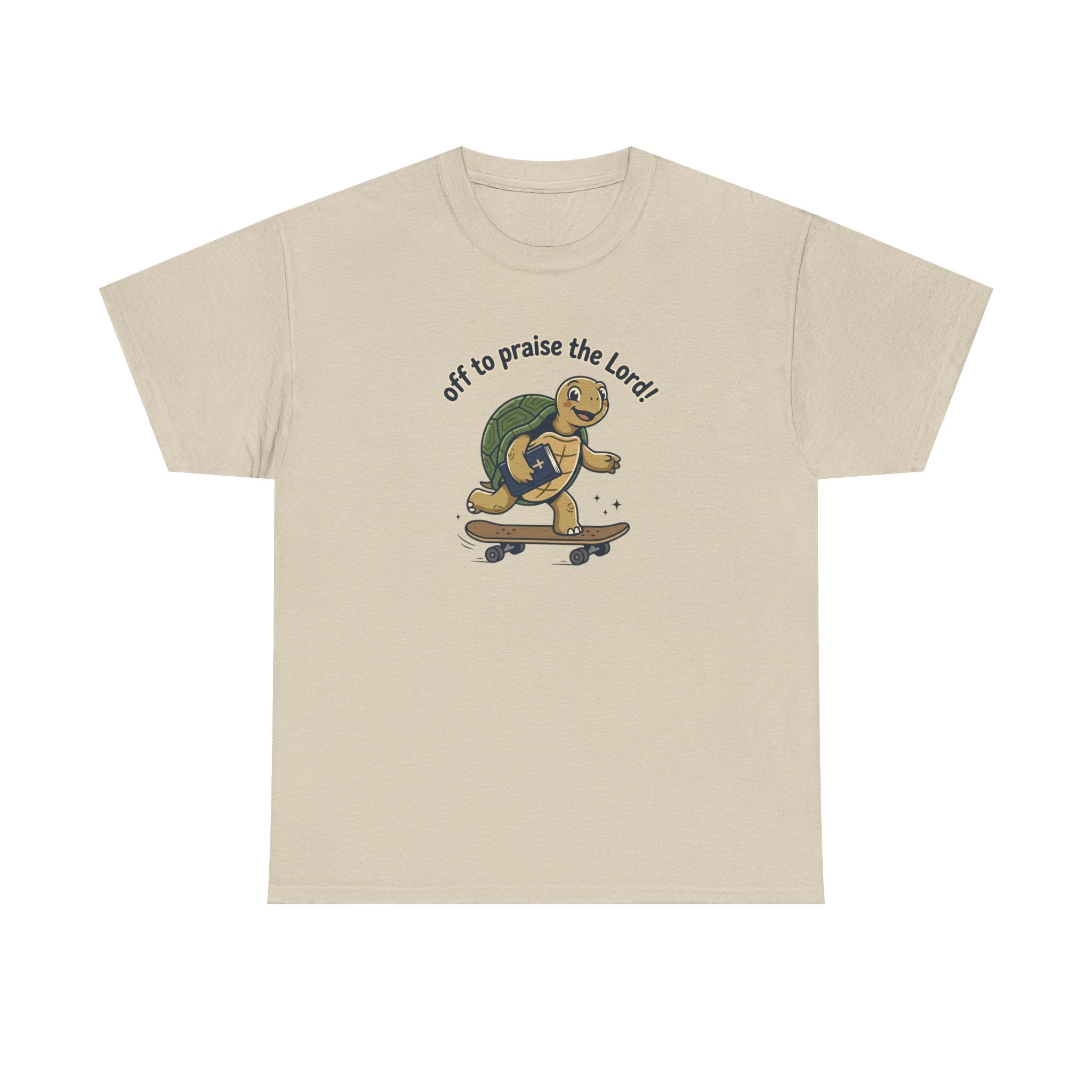 Turtle Skateboard Tee — "Off to Praise the Lord" Christian Graphic Shirt