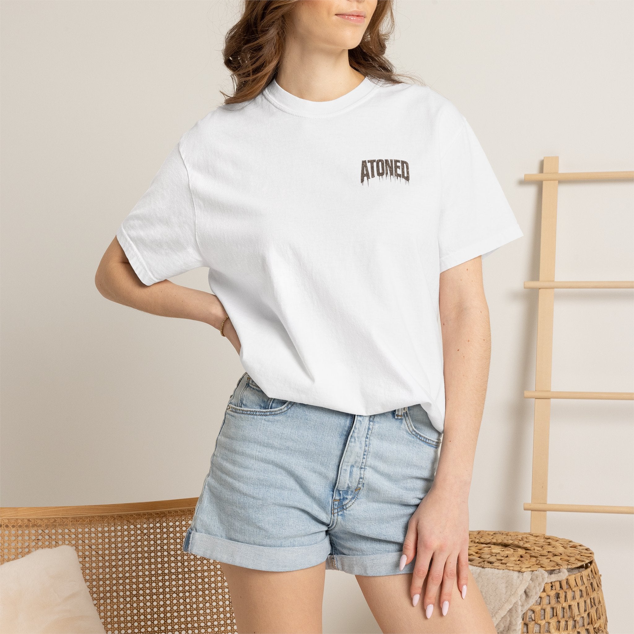 Atoned Lamb T-Shirt — Christian Faith Graphic Tee ("Behold the Lamb of God / By His Blood")
