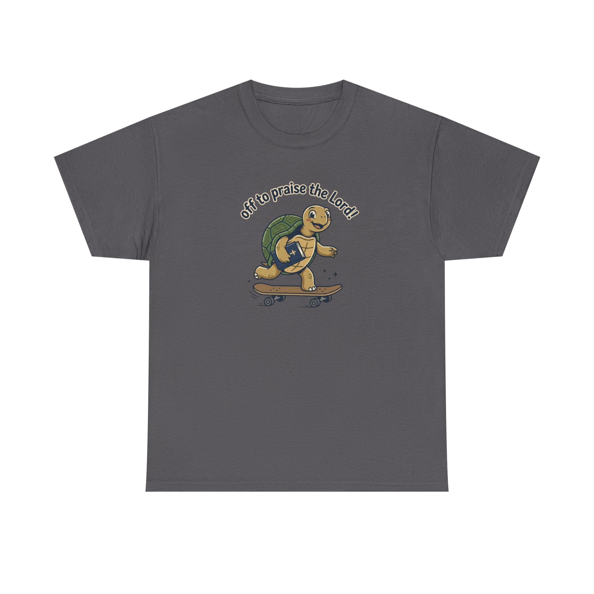 Turtle Skateboard Tee — "Off to Praise the Lord" Christian Graphic Shirt