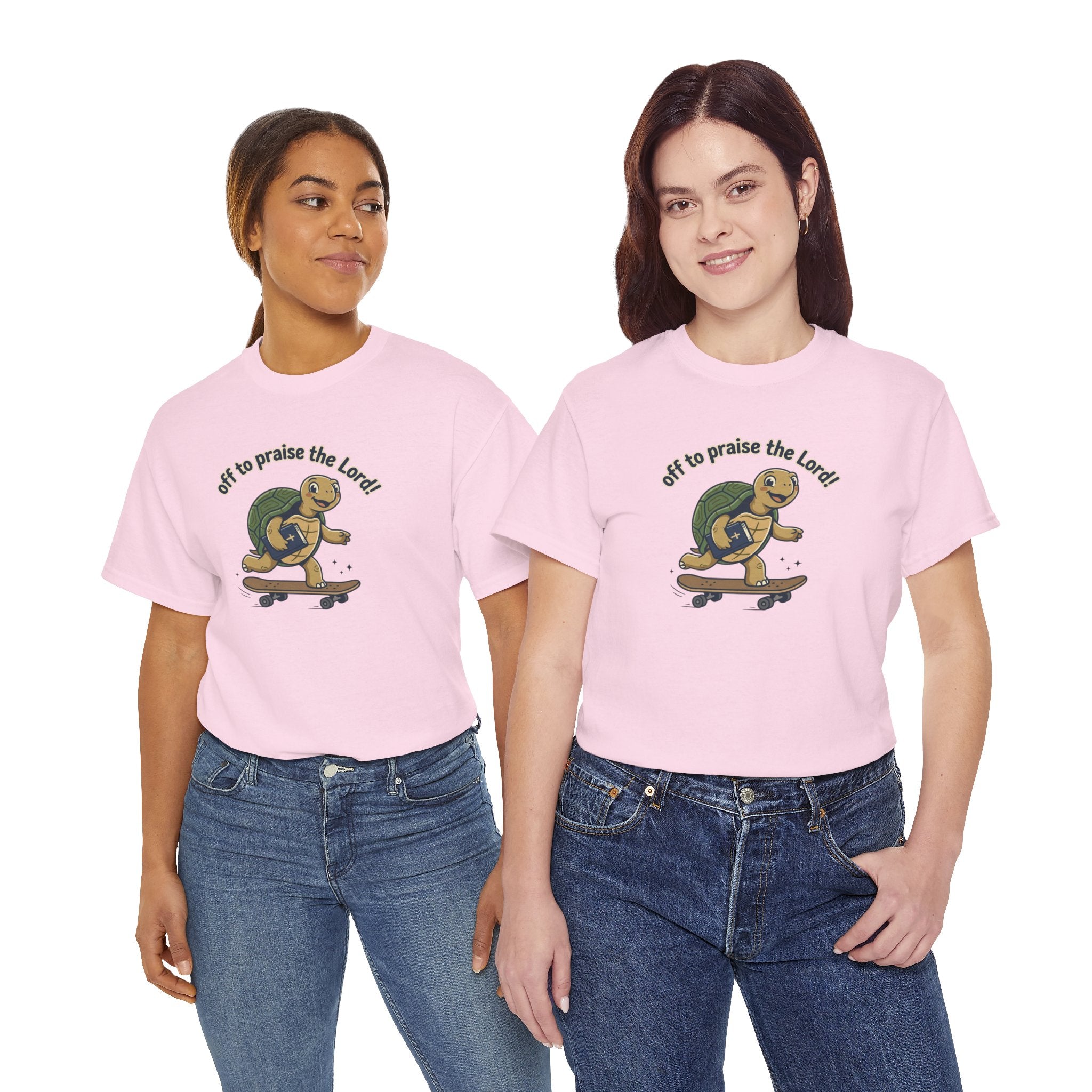 Turtle Skateboard Tee — "Off to Praise the Lord" Christian Graphic Shirt