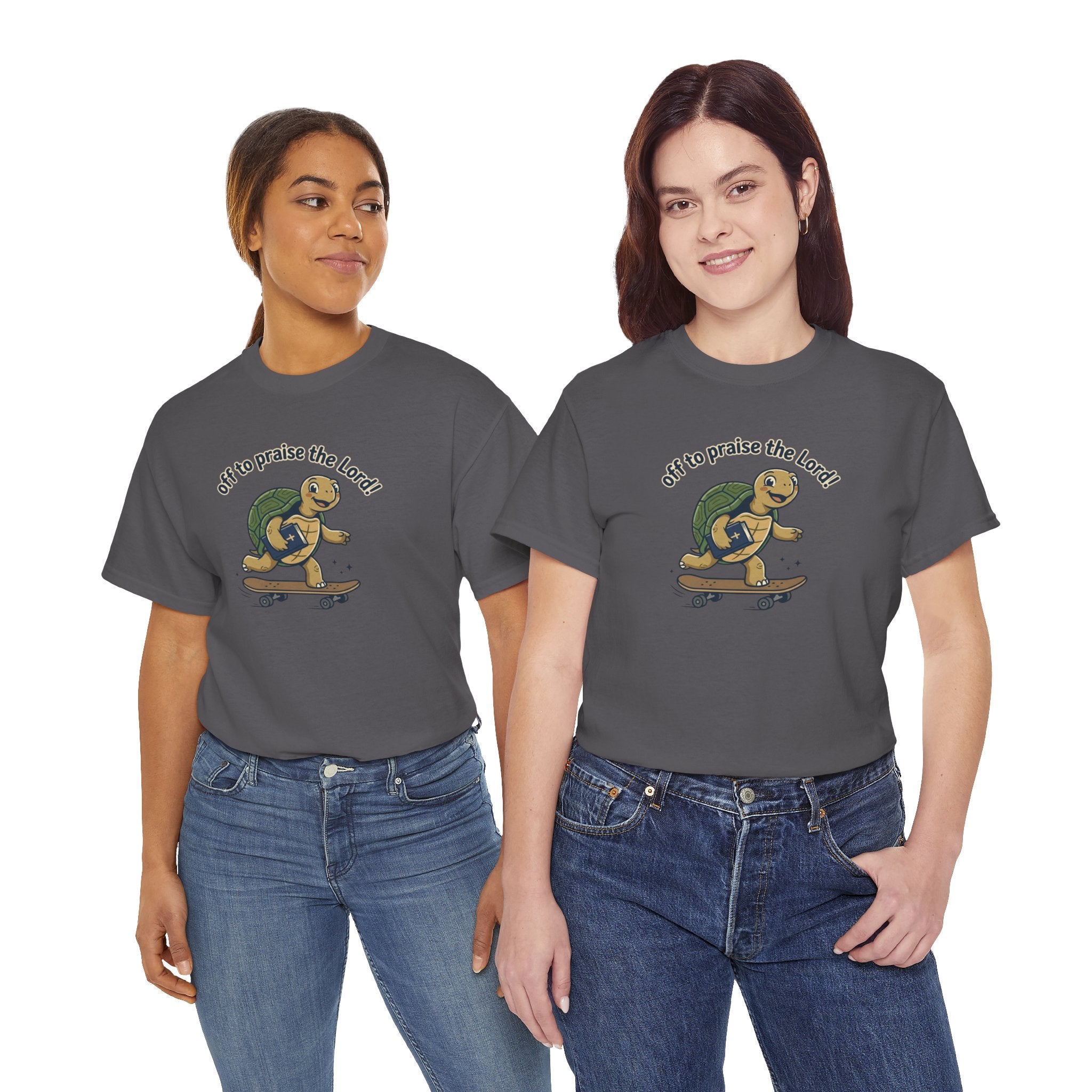 Turtle Skateboard Tee — "Off to Praise the Lord" Christian Graphic Shirt