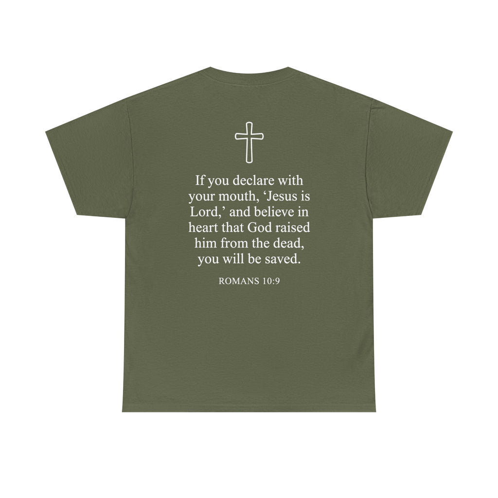 Christian T-Shirt — "Jesus Saves" Front & "Saved" Back