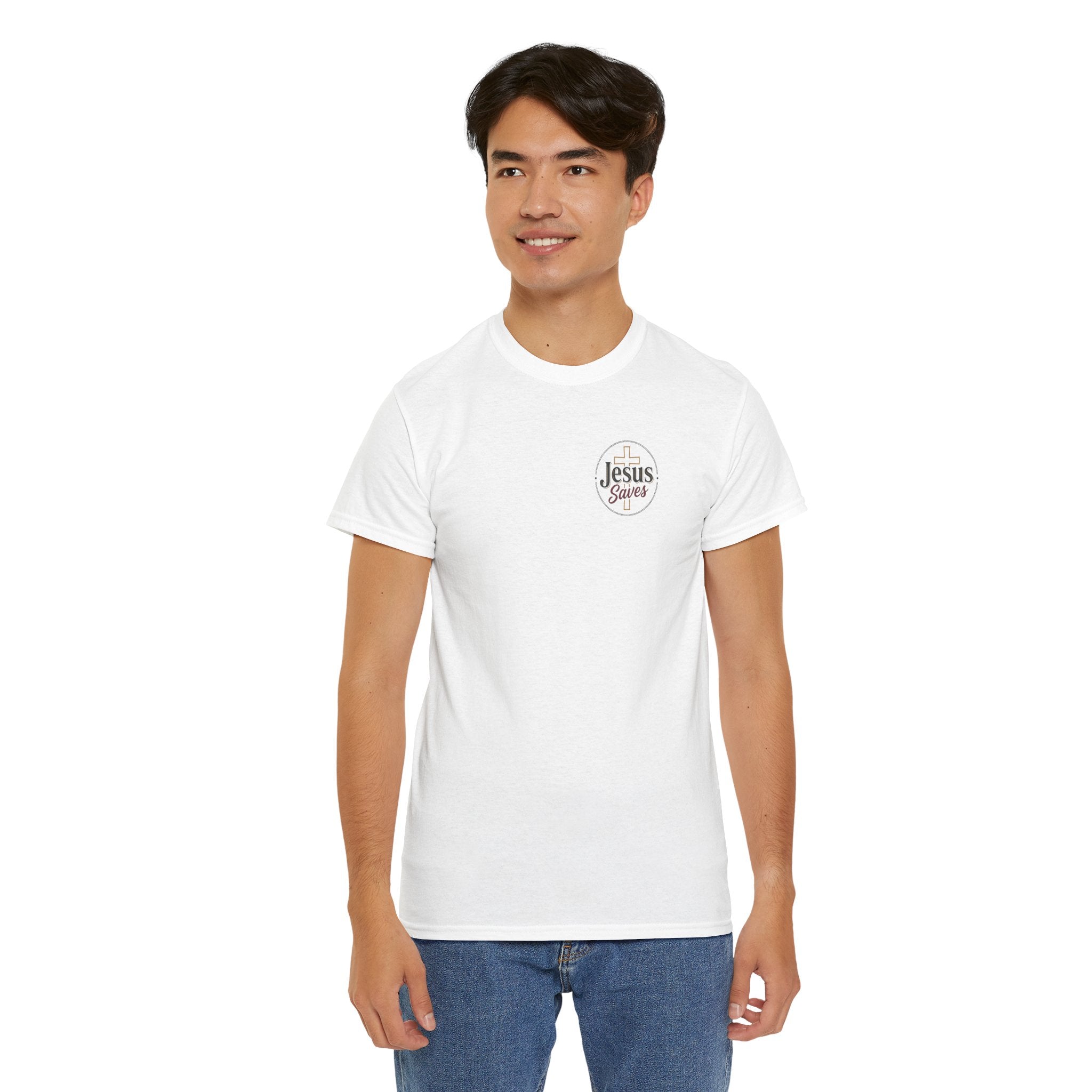 Jesus Saves Chest Logo T‑Shirt - Christian Faith Tee