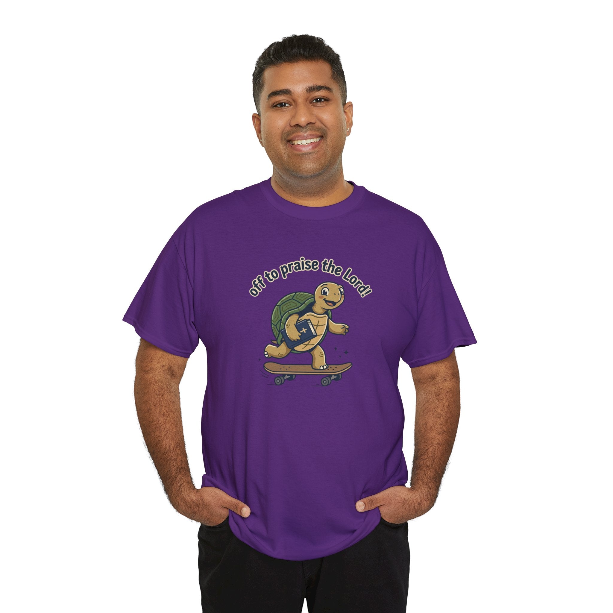 Turtle Skateboard Tee — "Off to Praise the Lord" Christian Graphic Shirt