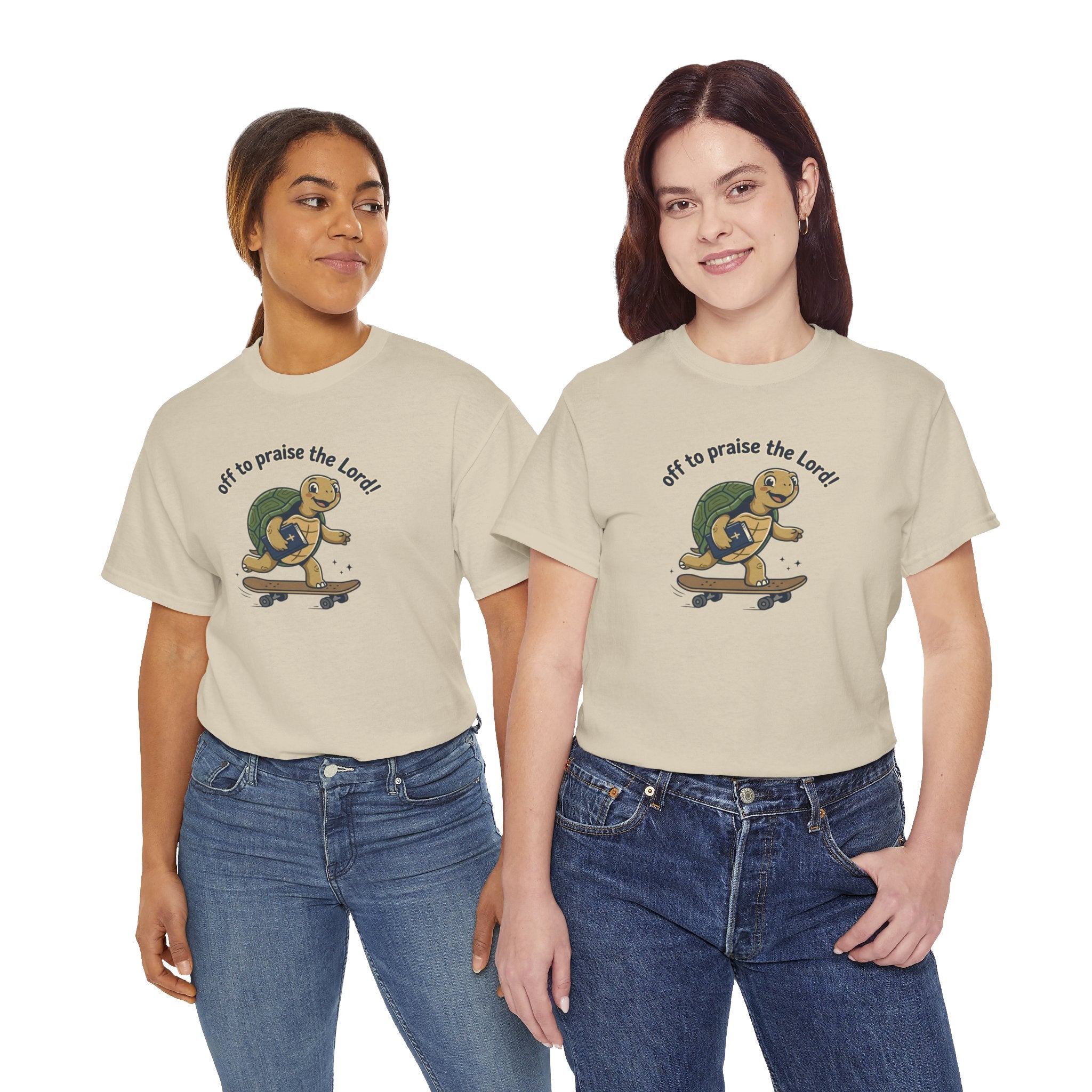 Turtle Skateboard Tee — "Off to Praise the Lord" Christian Graphic Shirt