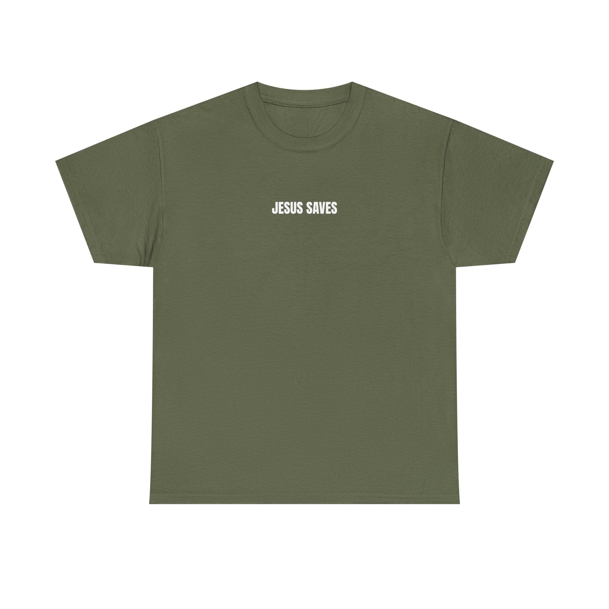 Christian T-Shirt — "Jesus Saves" Front & "Saved" Back
