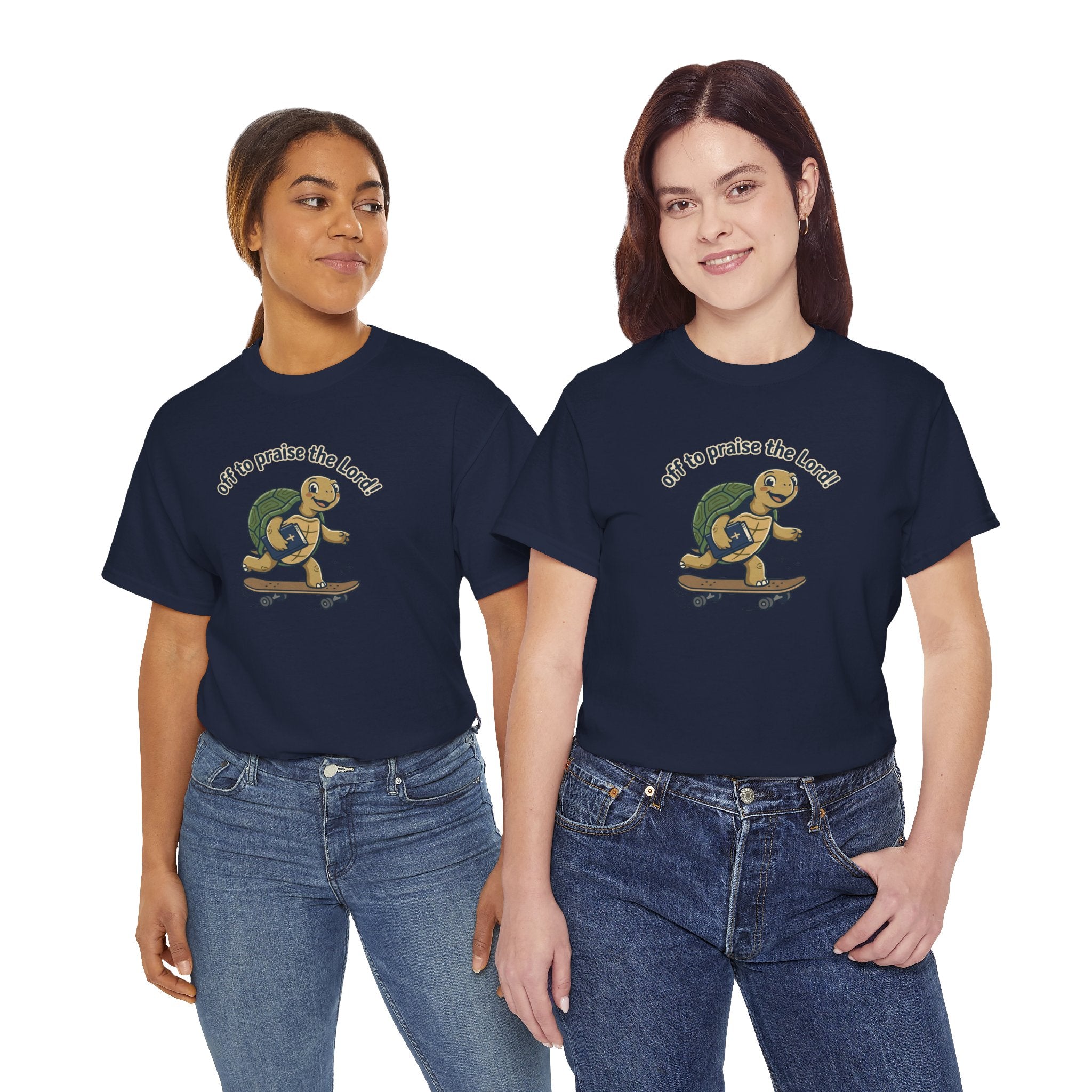 Turtle Skateboard Tee — "Off to Praise the Lord" Christian Graphic Shirt