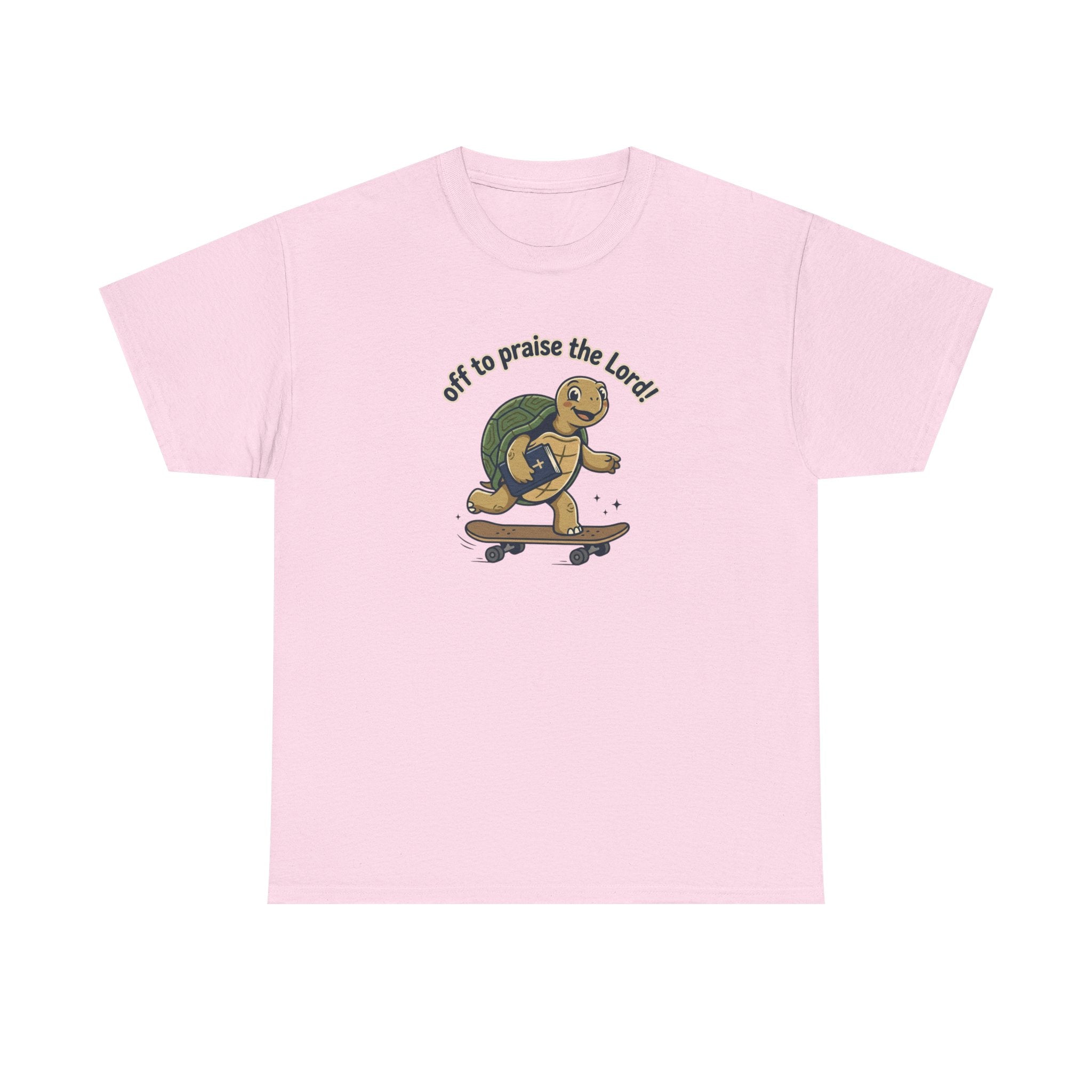 Turtle Skateboard Tee — "Off to Praise the Lord" Christian Graphic Shirt