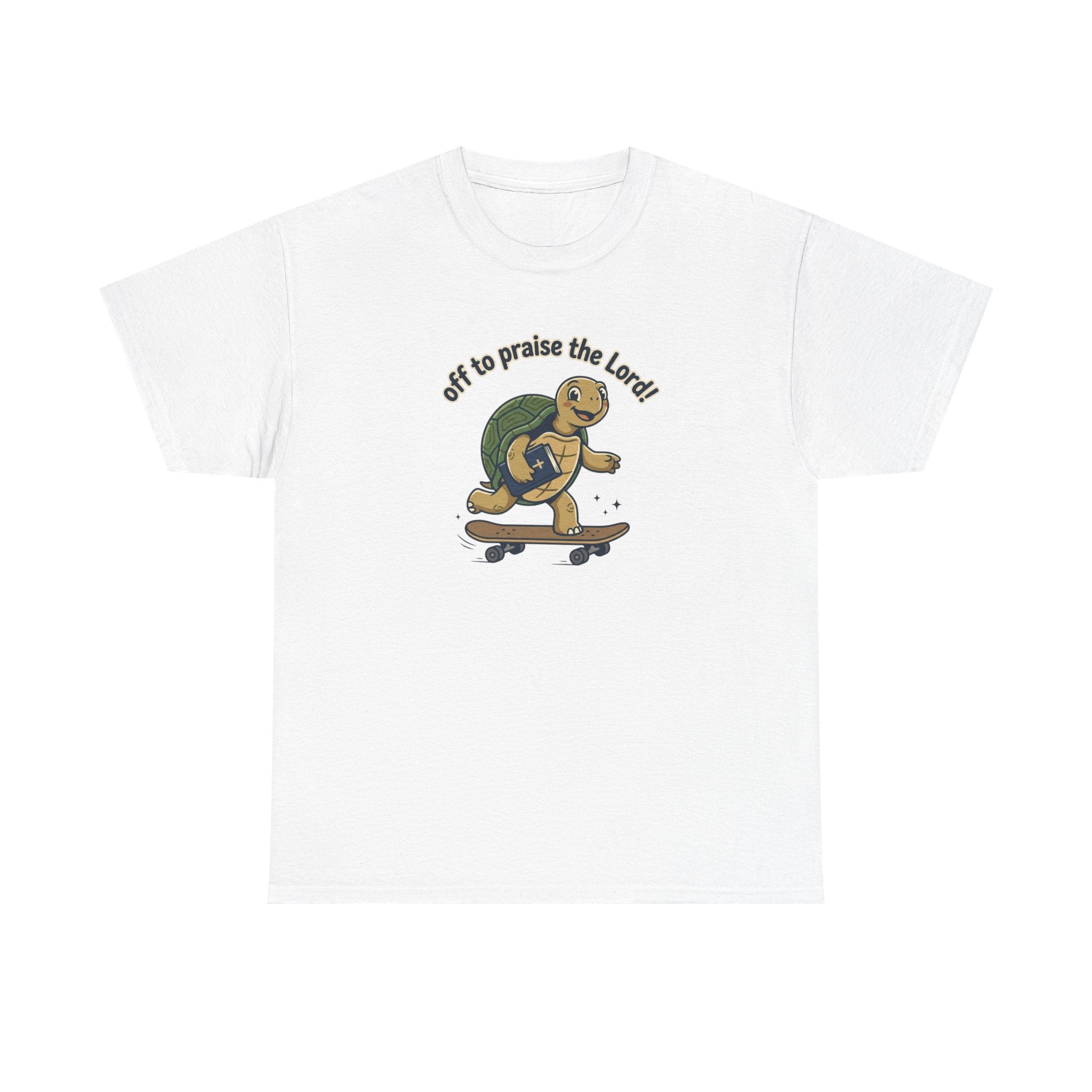 Turtle Skateboard Tee — "Off to Praise the Lord" Christian Graphic Shirt