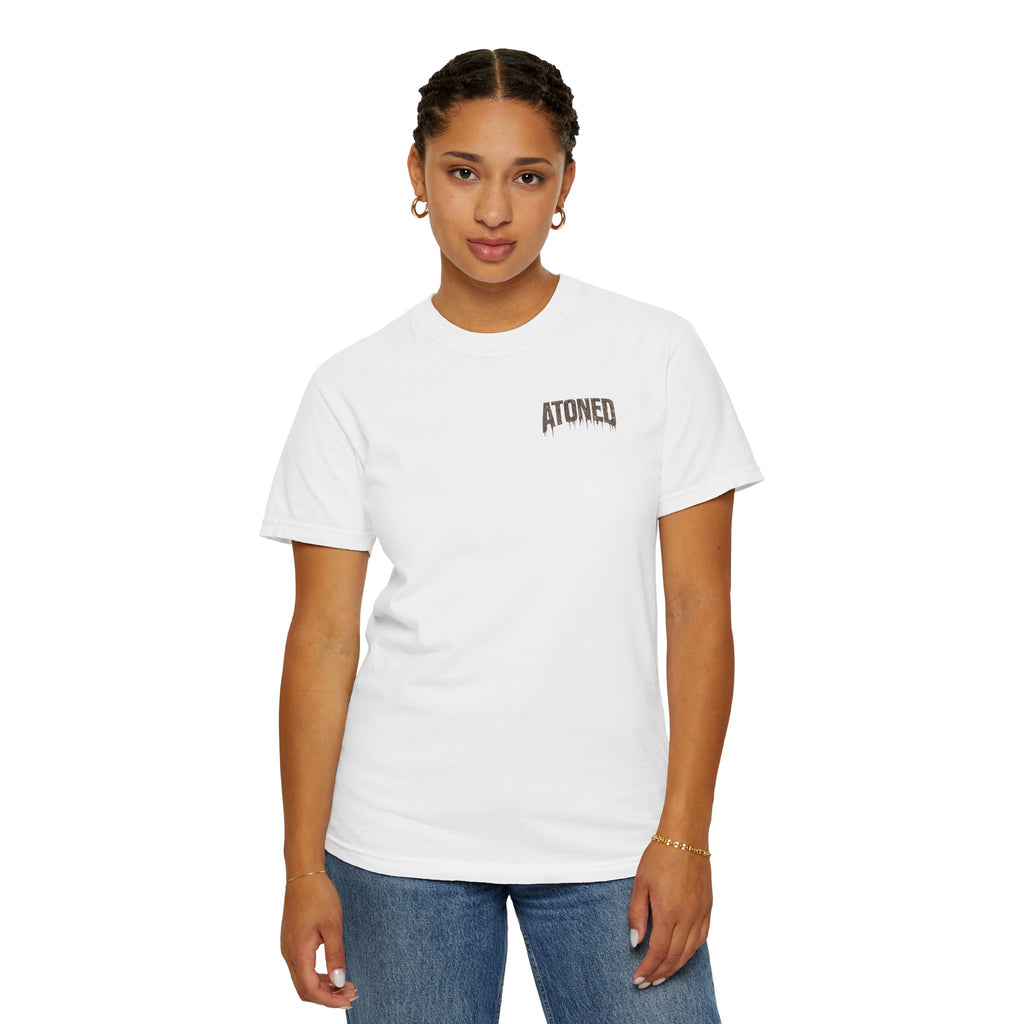 Atoned Lamb T-Shirt — Christian Faith Graphic Tee ("Behold the Lamb of God / By His Blood")