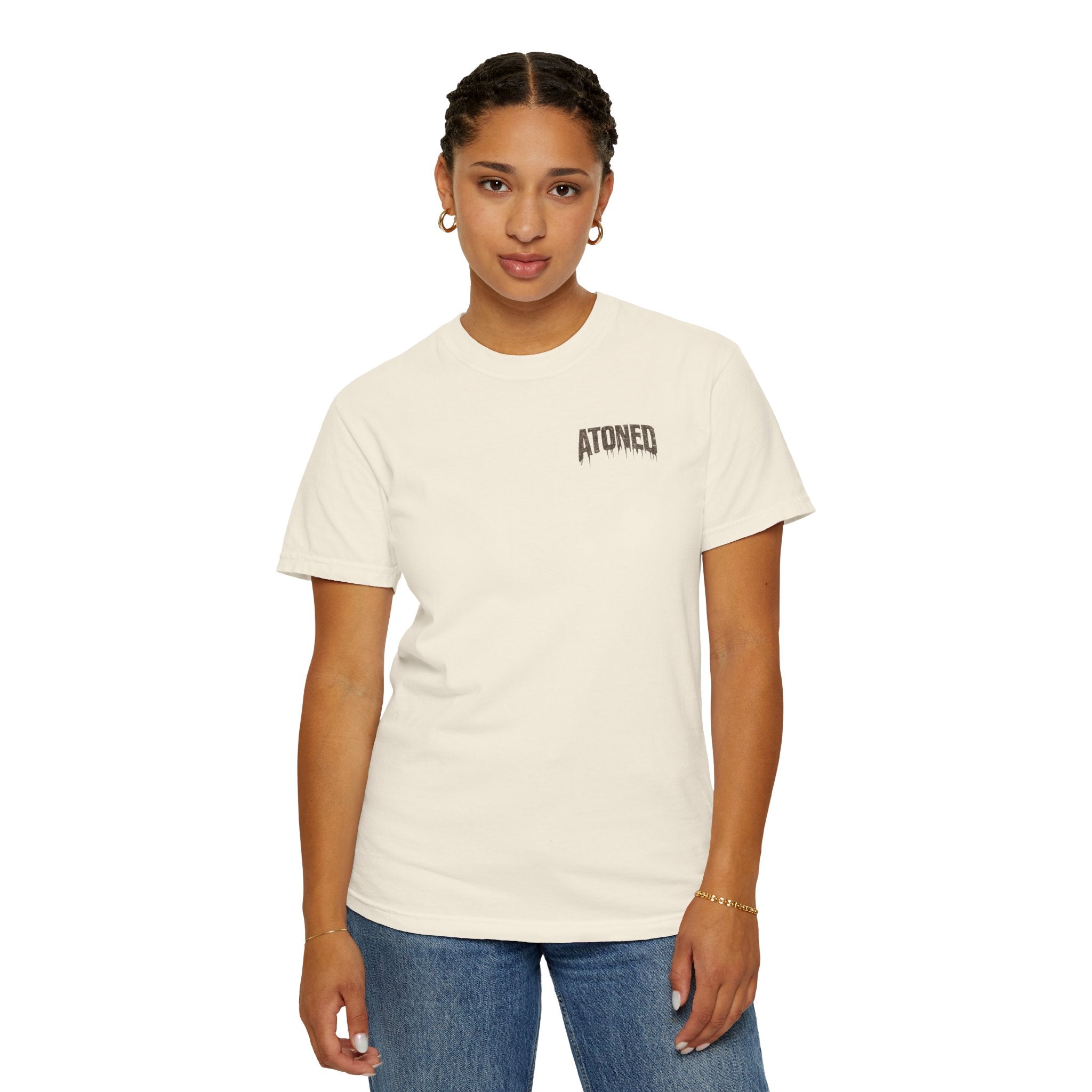 Atoned Lamb T-Shirt — Christian Faith Graphic Tee ("Behold the Lamb of God / By His Blood")