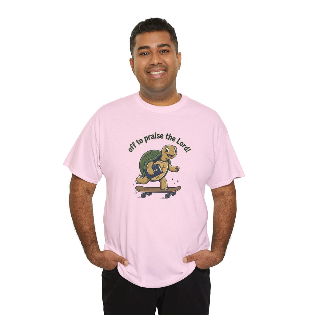 Turtle Skateboard Tee — "Off to Praise the Lord" Christian Graphic Shirt
