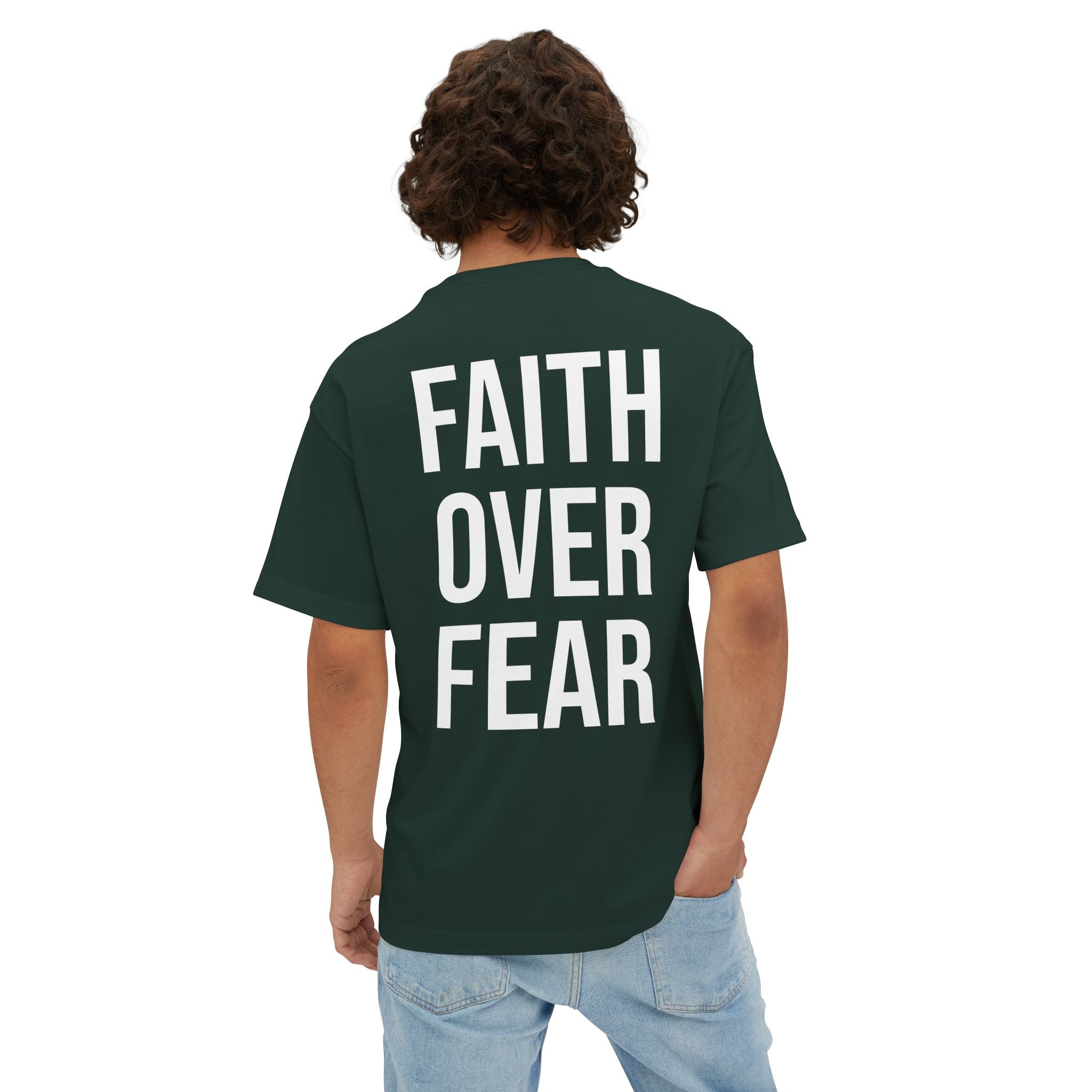 Faith Over Fear Oversized Tee - Boxy Inspirational Graphic Shirt